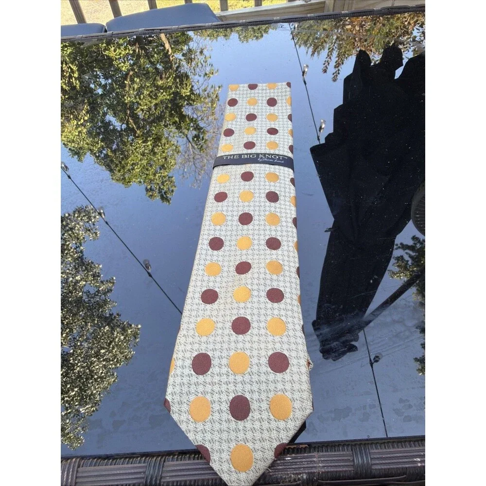 Steven Land The Big Knot 100% silk tie Light Color Brown Gold polka dotted Nice
